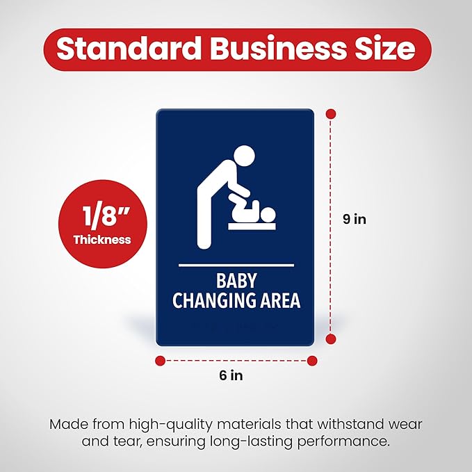 Promot Baby Changing Area Restroom Sign – ADA Braille Bathroom Sign for Business, Self-Adhesive, 9" x 6", Commercial Door Signage, Office Wall Decor - Blue