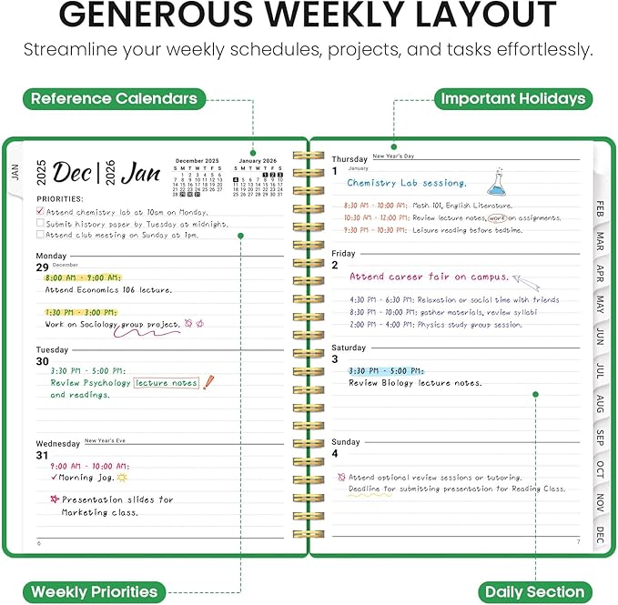 2026 Planner, Weekly and Monthly Calender Planner, Jan 2026 to Dec 2026, Hardcover 2026 Calendar Planner Book with Tabs & Inner Pocket, Office Home School Supplies for Women & Men - A4 (8.5" x 11"), Racing Green