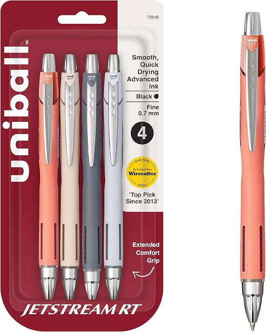 uni-ball Jetstream RT Pens - NY Times Wirecutter Best Pen for Over a Decade - Pack of 4 Black Fine Point Pens, 0.7mm - Back to School