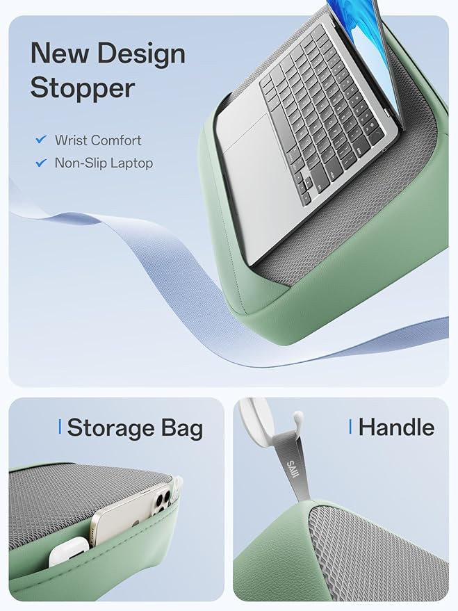 SAIJI Breathable Laptop Pillow, Ultra Lightweight Lap Desk with Cushion, Computer Pillows for Laptop with Partitioned Storage Bag, Designer Stopper - Lap Pad Fits up to 15.6 Inch Laptops