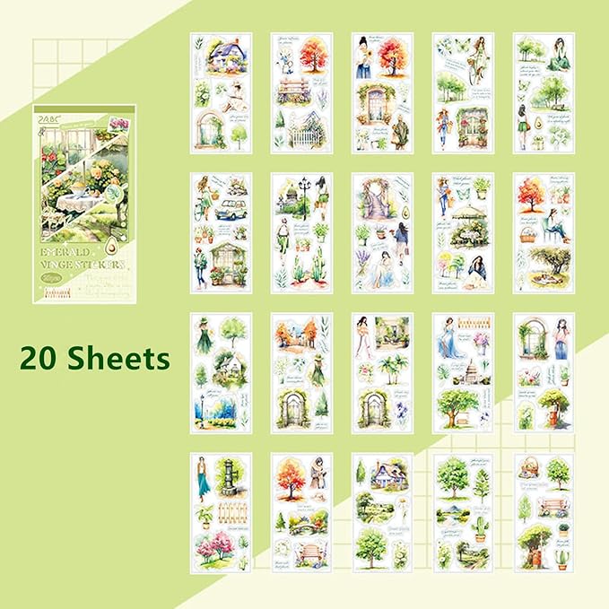 Aesthetic Journaling Sticker Books for Adults - Pre-Cut Scrapbook Stickers Vintage 20 Sheets Junk Journal Supplies Watercolor Scrapbooking Stickers Planner Cottagecore Decorative DIY Arts Craft Making