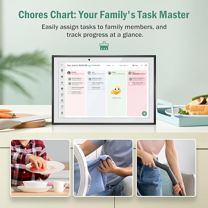 10.1" WiFi Smart Digital Calendar Two - Way Sync with Phones,Chore Charts,Achievement Rewards,AI Meal Planning,Smart Touchscreen Interactive Display for Family Schedules and Cloud Photo