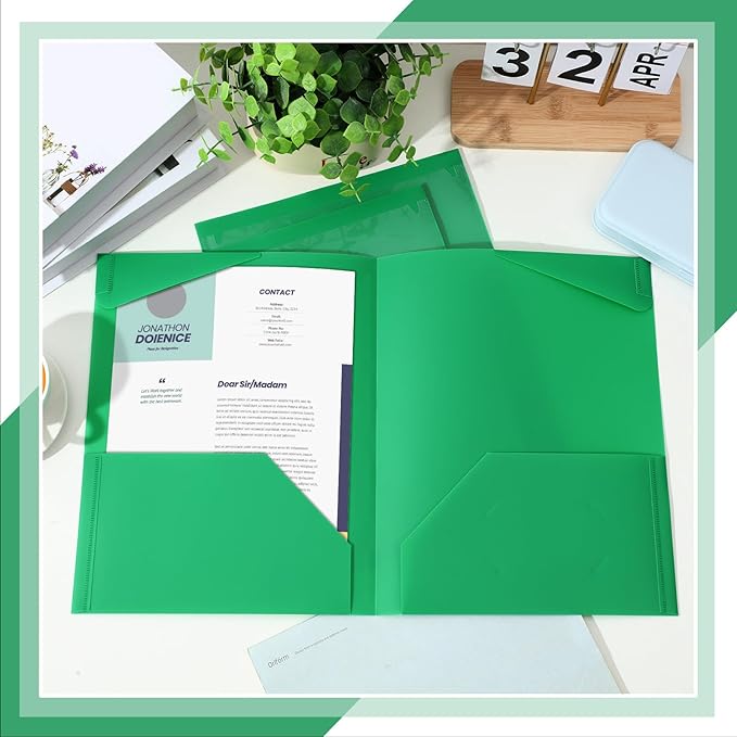 Henoyso 100 Pcs Plastic Folders with Clear Front Pockets Bulk Heavy Duty File Folders with 2 Pockets and Card Slot for Student Teacher Back to School Supplies Office Presentation (Green)