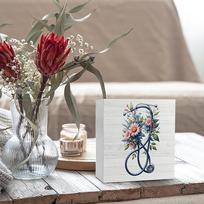 Nurse Office Decor - Appreciation Gifts for Women, Practitioner, Registered Nurse, RN - Floral Stethoscope Signs for Office
