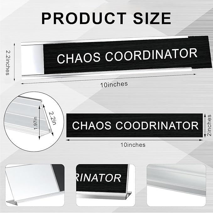 3 Pcs Chaos Coordinator Fixer of Everything Desk of a Humble Genius Funny Desk Signs for Office, Black Base Novelty Nameplate Office Decor Plaque for Coworker Gift 10 x 2"