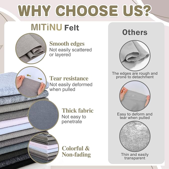 12 Rolls 8"x35"(20.5x90cm) 1.4mm Thick Soft Felt Fabric Sheet 12 Assorted White Grey Series Colors Felt Pack for DIY Craft Sewing Squares Nonwoven Patchwork