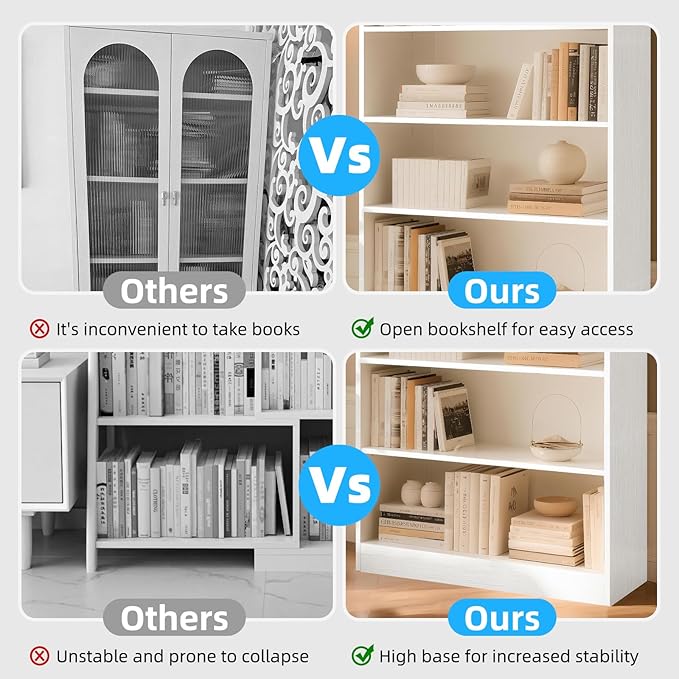 72" Rectangle Wooden Bookshelf with 6 Tier Bookshelf, Large Bookcase for Home Offices and Living Rooms with Storage Shelves, Display Shelves, White