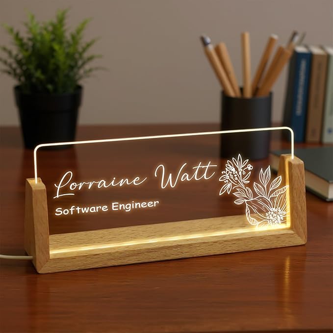 Custom Desk Name Plate,Light Up Acrylic Office Sign, Personalized Gift for Boss Coworker Teacher, Employee Appreciation Award, Home Office Decor