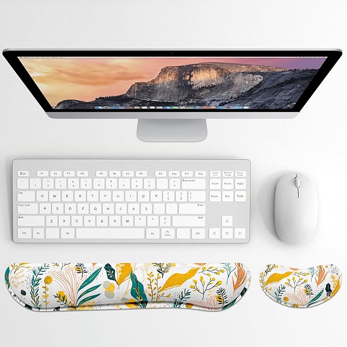 Dapesuom Enlarge Keyboard Wrist Rest, Memory Foam Wrist Cushion for Desk Mats Support, Typing Pain Relief Keyboard Mouse Pad Rests Set with Non-Slip Base for Gaming Laptop Computer, Watercolor Floral