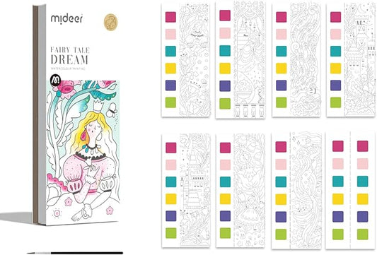 Mideer Watercolor Painting Book for Kids Ages 4-8, Pocket Watercolor Painting Book Arts and Crafts for Toddlers, Travel Activities Paint with Water Coloring Book Set for Kids 3-8 (Fairy Tale Dream)