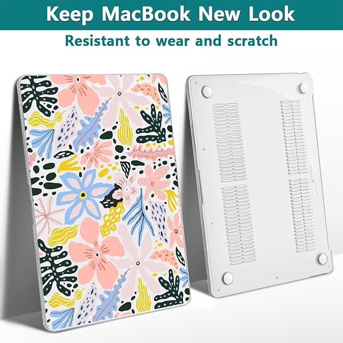 Teryeefi for MacBook Pro Case 13 inch 2022 2021 2020-2016 A2338 M2/M1 A2251 A2289 A2159 A1989 A1706, Clear Laptop Hard Shell with Keyboard Cover & Trackpad Film & Type C Adapter,Abstract Flowers W124