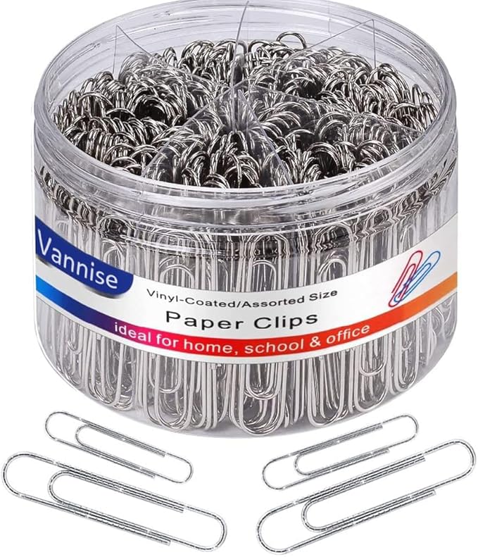 Non Skid PaperClips Assorted Sizes, Sturdy 2" /50MM Large Paper Clips and 1.3" /33MM Paper Clips Medium Size Great for Thicker Files. Reusable Large Paperclips for School, Office and Home