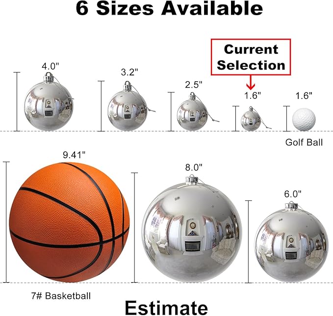 Silver & Red 1.6" Small Christmas Balls Christmas Tree Decoration Ornaments Shatterproof Hanging Balls for Birthday Halloween Holiday Wedding Decorations Set of 24pcs