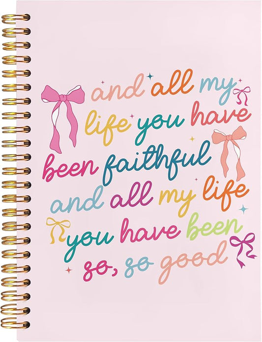 BearCake Coquette Bow Christian Notebook Journal, Religious Journal for Women, Christian Gifts for Women, and all My Life You Have Been Faithful Hardcover Spiral Notebook 5.5x8.3