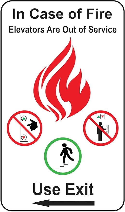 in Case of Fire Do Not Use Elevators Use Stairway Sign for Public Safety, Meet Fire Safety Codes, 8 inches x 5 inches 0.06” Heavy Duty Commercial Plastic, Indoor/Outdoor (No Mounting Holes)