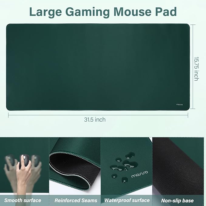 MOSISO Large Gaming Mouse Pad&Massage Keyboard Wrist Rest&Mousepad&Wrist Rest&Coaster,Ergonomic Non-Slip Base Pad Set&Pain Relief Easy Typing Cushion with Memory Foam for Home Office, Peacock Green