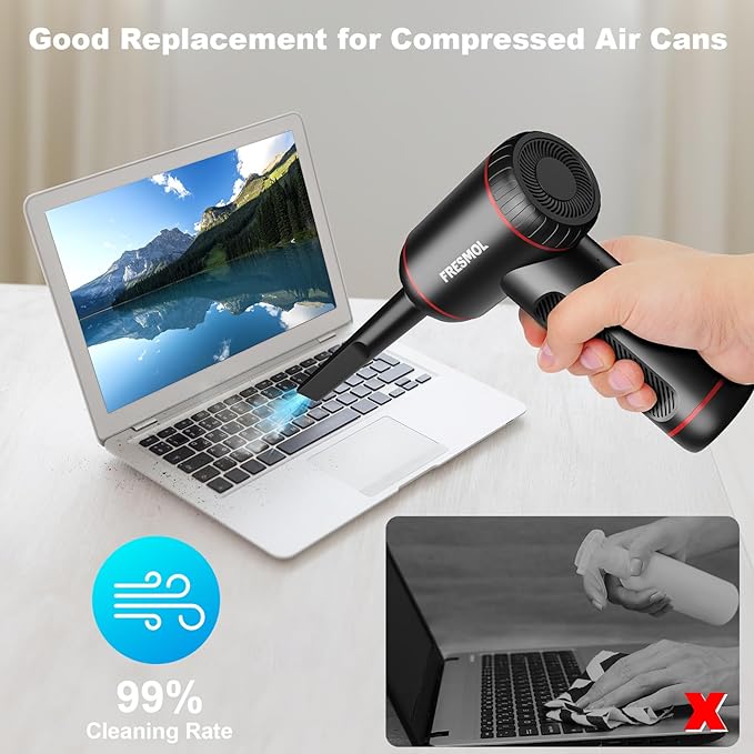 Compressed Air Duster,3 Gear Adjustable 100000RPM Electric Air Duster, Rechargeable Cordless Air Blower with LED Light for Computer Keyboard Electric Devices Cleaning. Replaces Compressed Air Cans