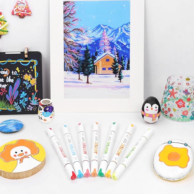 kander 12 Colors Dual Tip Acrylic Paint Markers, Red Color — Extra Fine & Soft Brush Pen Set with Direct Ink Flow for Sketching, Detailing, Coloring on Wood, Canvas, Rock, Glass, DIY Crafts