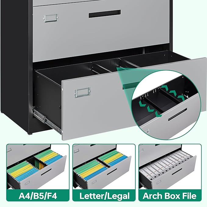 Letaya File Cabinet with Lock-Lateral 2 Drawer Metal Filing Cabinets-Organization Storage Cabinets for Home Office-Hanging Letter/Legal/F4/A4 Size (2 Drawer-Grey Black)