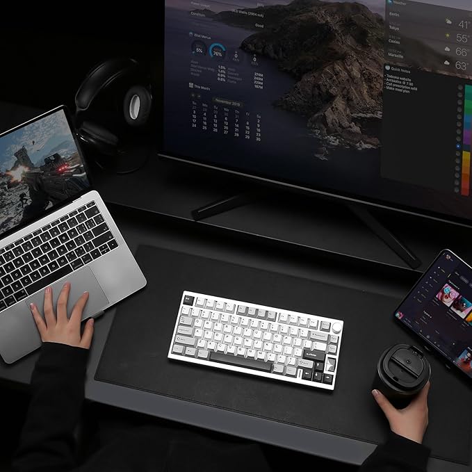 YUNZII AL80 Wireless Mechanical Keyboard,Full Aluminum CNC, Smart LCD Display,Hot Swappable Gasket Mount 75% Layout with Knob,BT/2.4G/USB-C,QMK/VIA Support for Win/Mac (Silver, Gateron Zero Switch)