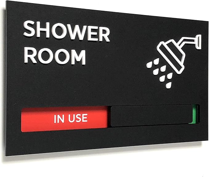 Kubik Letters Premium Shower Room Sign with Slider for Dual Messages Room Status (AVAILABLE or IN USE)