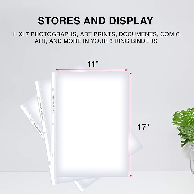 Office Werks 11x17 Sheet Protectors with 90 Microns Thick, Portrait View, Top Loading, Store or Display Paper, Photographs, Prints, and Documents, 25 Pack