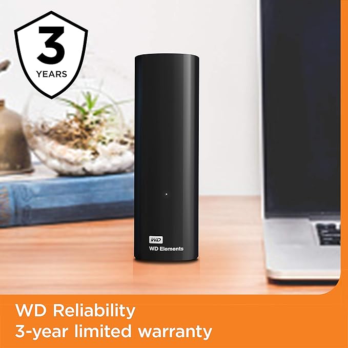 Western Digital 8TB Elements Desktop External Hard Drive, USB 3.0 external hard drive for plug-and-play storage - Western DigitalBWLG0080HBK-NESN, Black