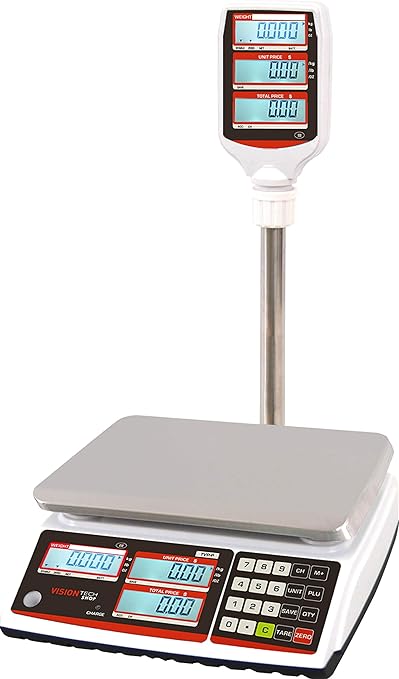 VisionTechShop TVP-12P Price Computing Scale with Pole Display, Lb/Oz/Kg, 12lb Capacity, 0.002lb Readability, NTEP Legal for Trade COC #19-038, NSF Certified