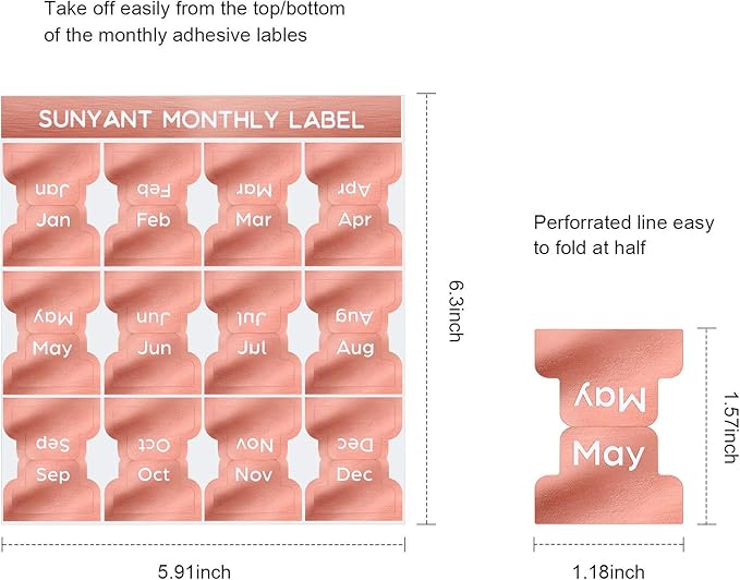 72 Pieces Adhesive Monthly Planner Tabs Monthly Index Stickers Decorative Label Calendar Stickers for Office Study Planner Journal Notebook Back to School Accessories(Rose Gold)