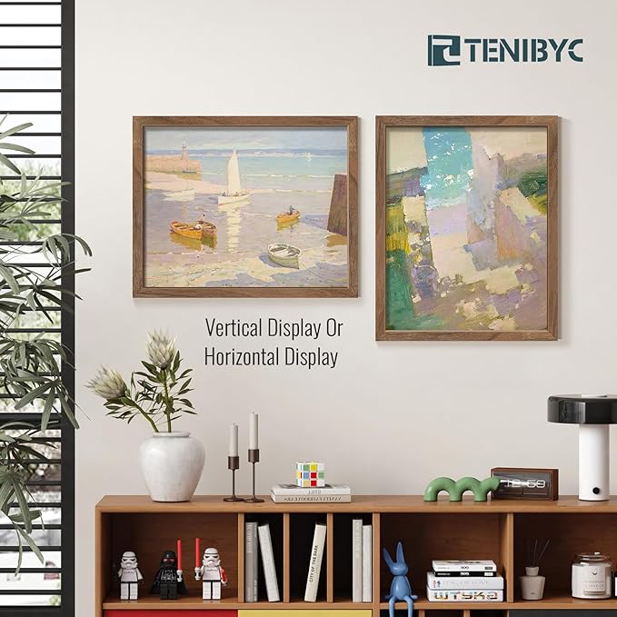 16x20 Frame 4 Pack - Brown, Natural Walnut Wood Picture Frame, HD Tempered Glass, Display 16x20 or 20x16 photos or posters, Wall Hanging