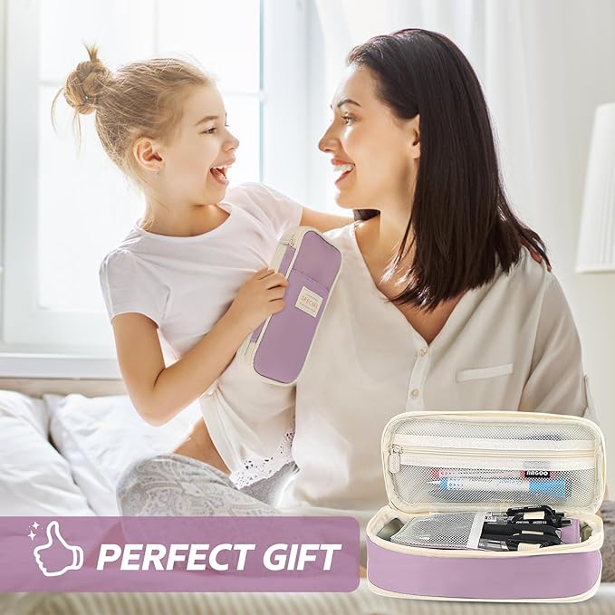 Pencil Case, Large Capacity Aesthetic Pencil Cases with Durable Zipper, Big Stationery Pencil Pouch for Women & Men, Adults Portable Storage Organizer Bag for College, office, Travel (Purple)