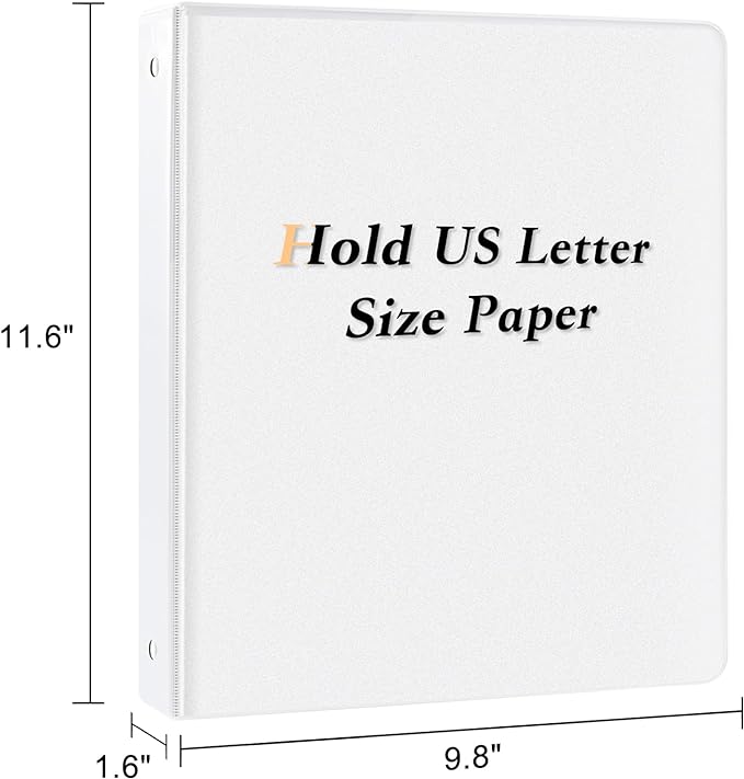 1-inch Round Ring Binder, Standard 3 Ring Binder Fit Letter Size Paper, Presentation View Binders, White,12-Pack