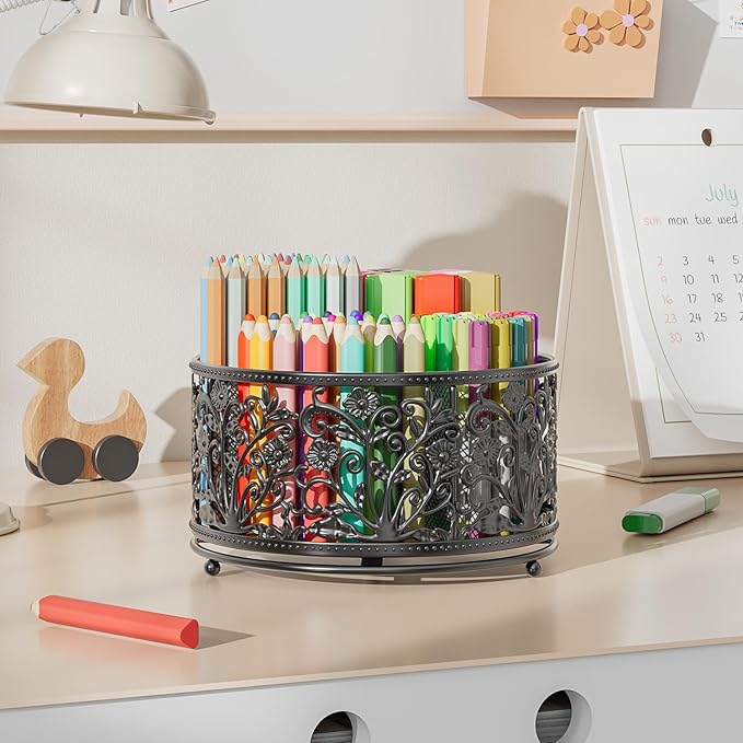 EKNITEY Pencil Holder for Desk - Cute Rotating Pen Organizer Caddy Desktop Storage Stationery Supplies for Office Home Classroom School