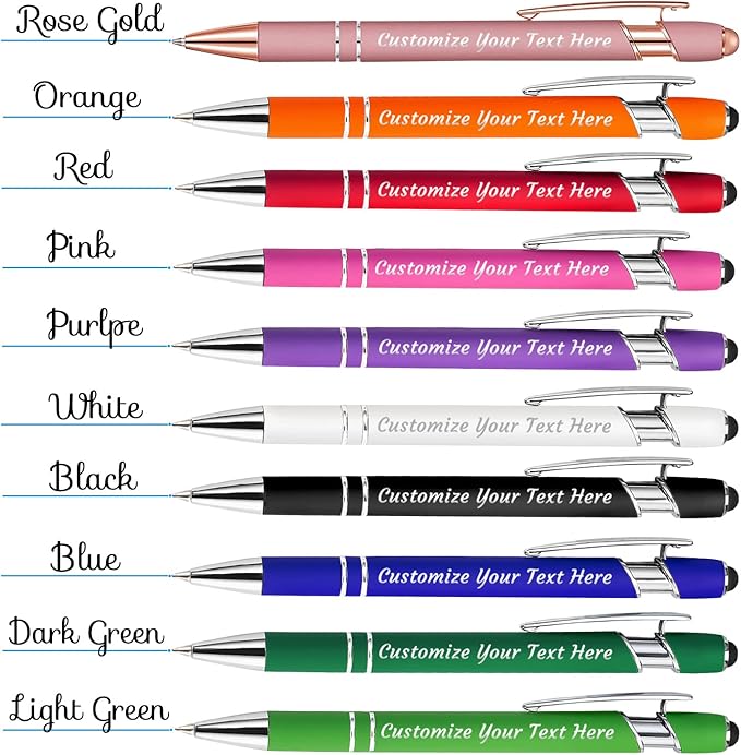 Personalized Pens Bulk 100 with Name Custom Engraving Ballpoint Pens with Stylus Tip Customized Smooth Writing Pens Personalized Gifts for Anniversary Birthday or Graduation(Dark Green,Black Ink)
