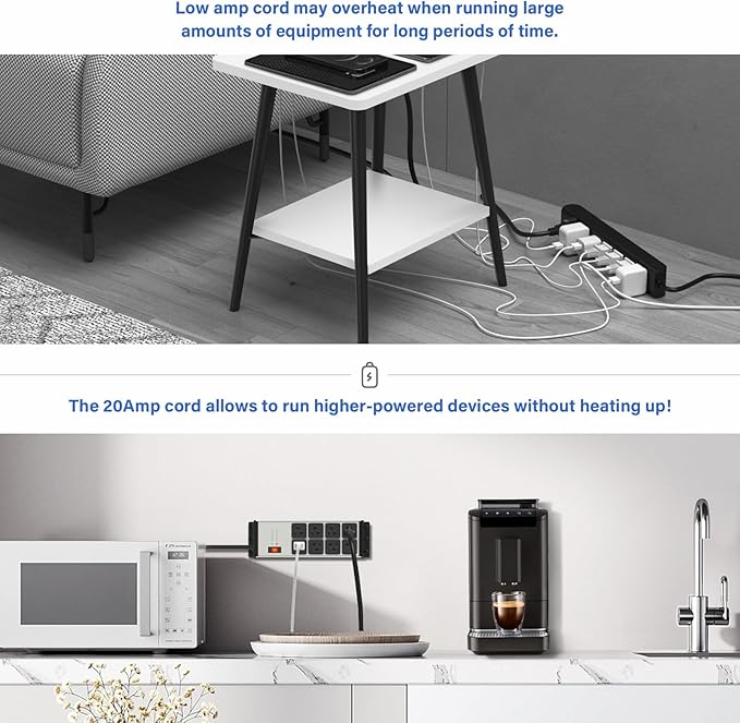 CCCEI Magnetic Heavy Duty Power Strip Surge Protector 20Amp, 12 Gauge High Amp Extension Outlets, Garage Wall Mount 8 Plug Metal Power Strip. 10FT, Grey, 5-15P Adapter 6-20R T-Slot 20a for Appliance