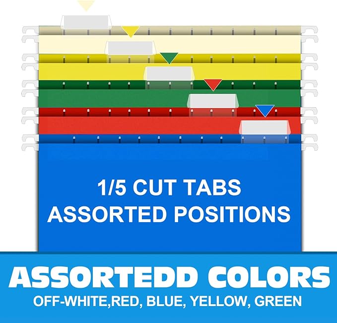 HERKKA Extra Capacity Hanging File Folders, 60 Pack Reinforced Letter Size Hanging Folders with Heavy Duty 1 Inch Expansion, Designed for Bulky Files, Medical Charts, Adjustable Tabs, Assorted Colors