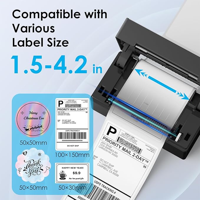 Bluetooth Thermal Label Printer, 4x6 Wireless Thermal Shipping Label Printer for Small Business, Compatible with iPhone,Android,Windows,Mac,Chromebook –Works with Ebay Shopify USPS&More, Black