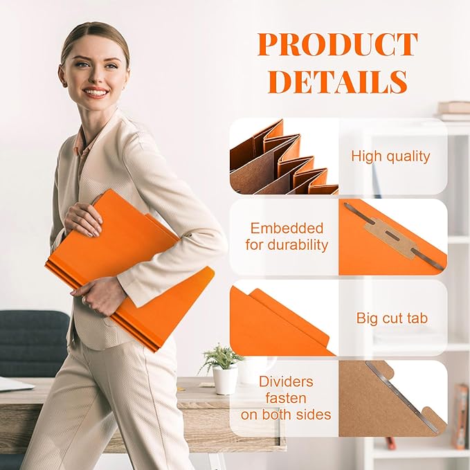 Skyygemm 24 Pcs Classification Folders Letter Size, 3 Divider Pressboard File Folder with Fasteners, Expanding File Organizer Bulk for Teachers, Clergy, Office, Church, Christmas Donations (Orange)