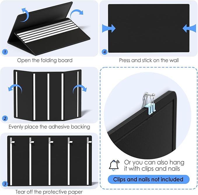 MaxGear Extra Large Bulletin Board 60" x 36", Foldable Felt Board Vision Board Supplies, Cork Board for Office, Home, School, Small Pin Boards for Walls Decorative Display Board Black