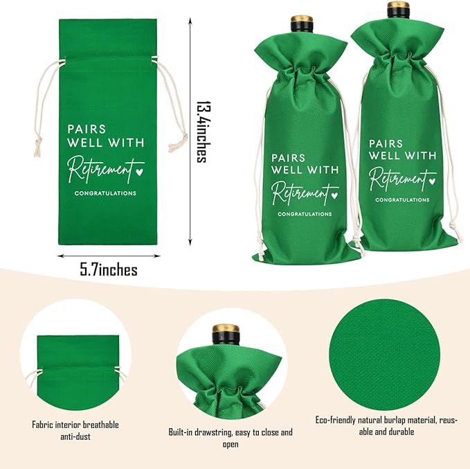 Green Retirement Wine Bag Retirement Gifts for Women Men Pairs Well With Retirement Wine Bag Farewell Gifts for Coworkers Going Away Gift for Friends Boss