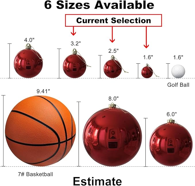 Rose Red Christmas Ornaments - Christmas Tree Decorations Shatterproof Hanging Balls for Birthday Wedding Holiday Decor Set of 36pcs, Multi-Sizes(1.6",2.5",3.2")