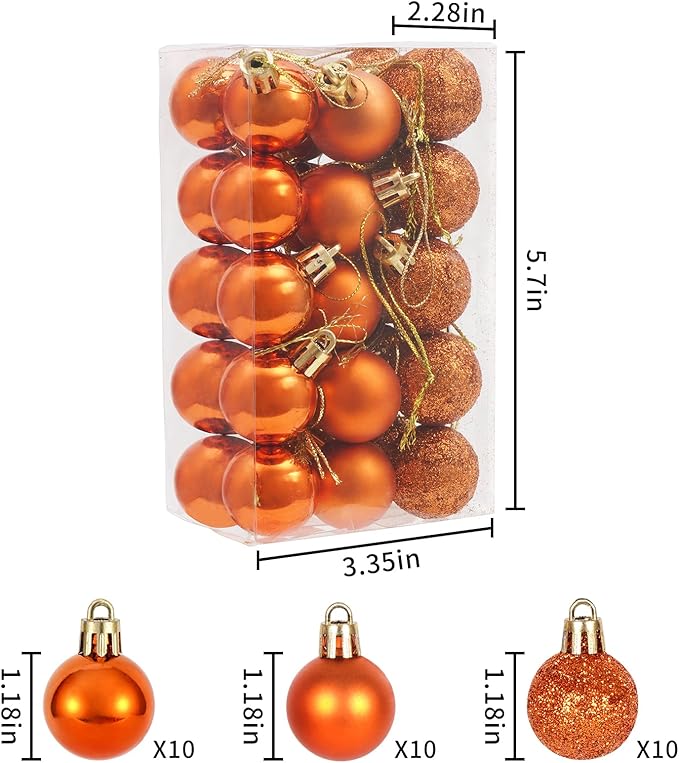 30ct Halloween Ball Ornaments, 1.18" Shatterproof Halloween Tree Decorations, Perfect Hanging Ball for Indoor/Outdoor Holiday Party Decor(Orange)