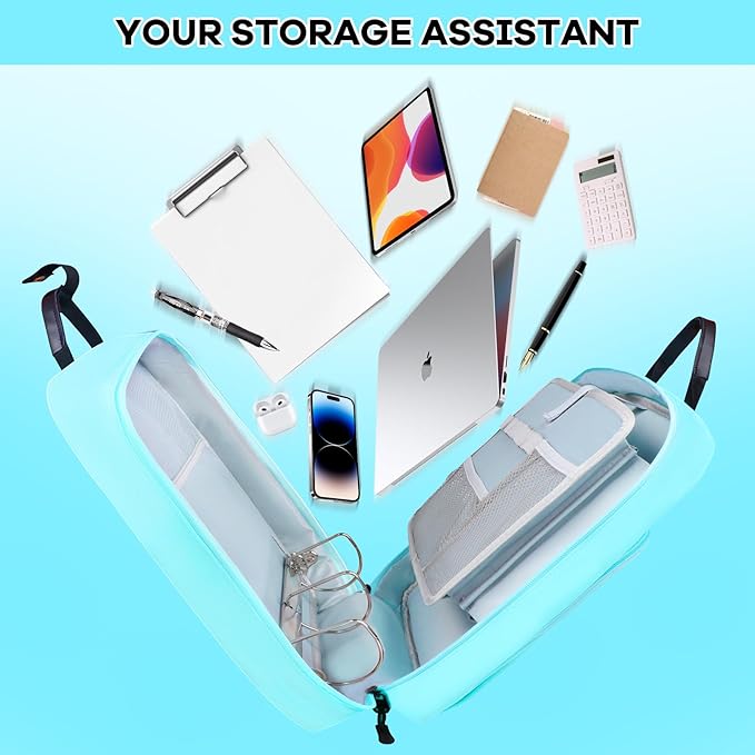 3 D-Ring Zipper Binder 2 inch with Shoulder Strap, Waterproof Oxford Binder with Zipper Storage 500 Sheets Capacity, Multi-Pockets Organizer Bag for 13 inch Laptop College Office (Blue)