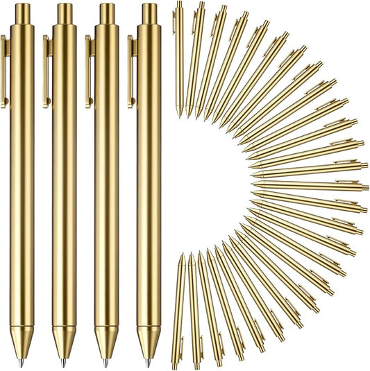 15 Pcs 30 Pcs Gold Slim Ballpoint Pens Bulk Golden Retractable Black Ink Medium Point (0.5mm) Smooth Metallic Color Writing Ballpoint Pens for Wedding Bridal Shower Business Office (Classic Style)