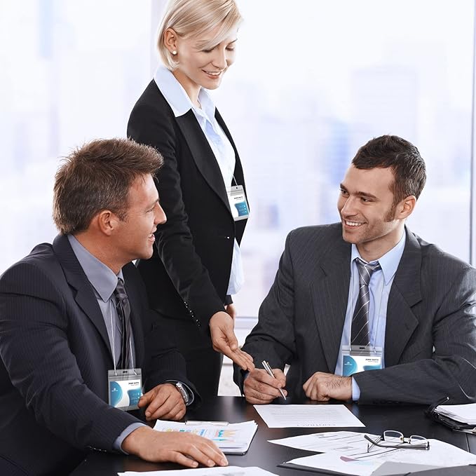 Eaasty 200 Pack Neck Hang Badge Holder with Labels, Clear Hanging Lanyard Style Name Badges Waterproof Name Tag Holders with Lanyard for Meeting Seminar Show Event and Conference