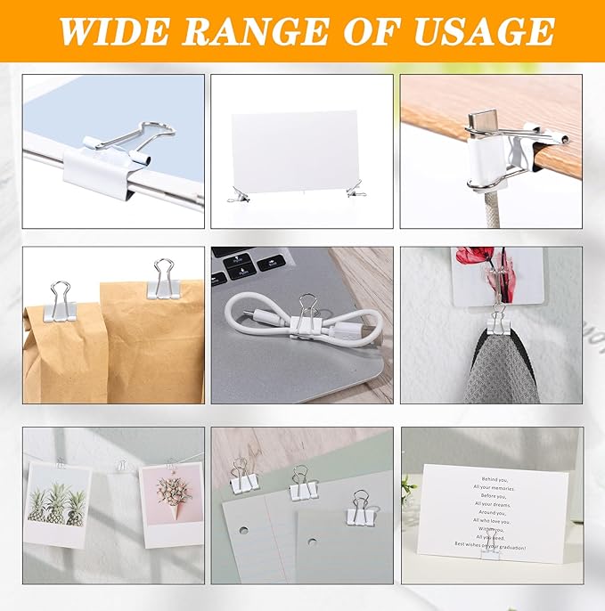 Jetec 100 Pack 0. 75in/19mm White Metal Binder Clips Bulk Medium Reusable Fold Back Binder Clips Paper Clamps Spring Steel Sturdy for Home Office School Supplies