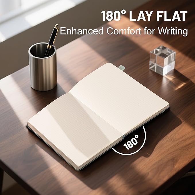 CAGIE Graph Notebook 320 Pages 100 GSM Paper Graphing Grid Journal B5 Hardcover Leather Quad Ruled Notebooks for Engineering, Math, Work, Green