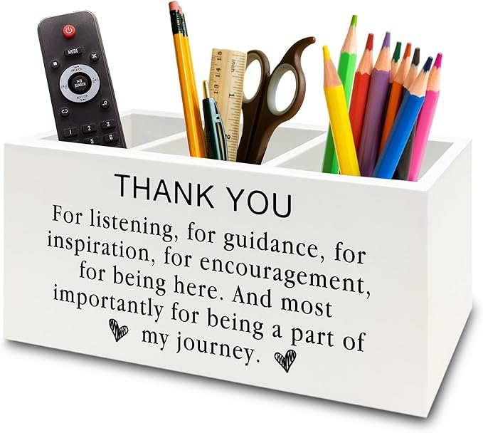 Thank You Pen Pencil Holder Organizer for Desk, Thank You Gifts for Friends Teachers Leaders Boss Mentor, Appreciation Gifts Wooden Box Sign for Home Office Desk Tabletop Decorations