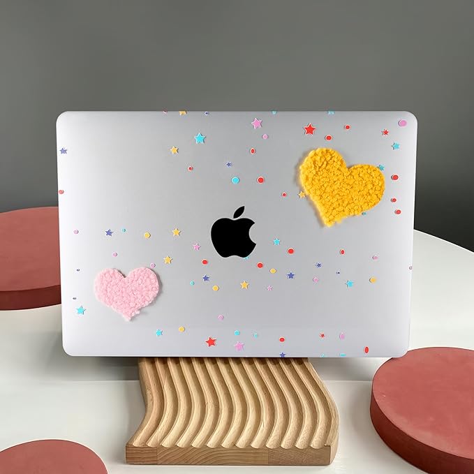 DTangLsm Compatible with MacBook Pro 13 inch Case M2 2024 2023 2022-2016 A2338 M1 A2159 A2289 A2251 A1989 A1706 A1708 Handmade Plastic Hard Shell 3D Plush Heart Case & Keyboard Cover, Two Hearts