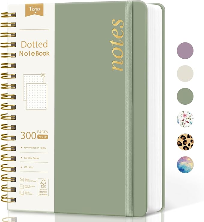 Spiral Dotted Notebook Journal for Work, 300 Pages, Thick B5 (7.1"x10") Bullet Dotted Journal for Women & Writing, Hardcover Notebook for Note Taking, Perfect for Work School Note Taking Business, Green